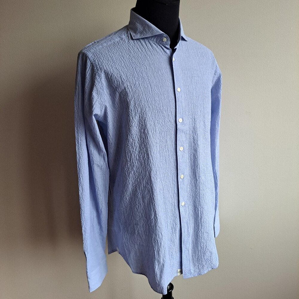 NEW Tintoria Mattei 954 Men's Baby Blue Textured Long Sleeves Slim Shirt Size 43